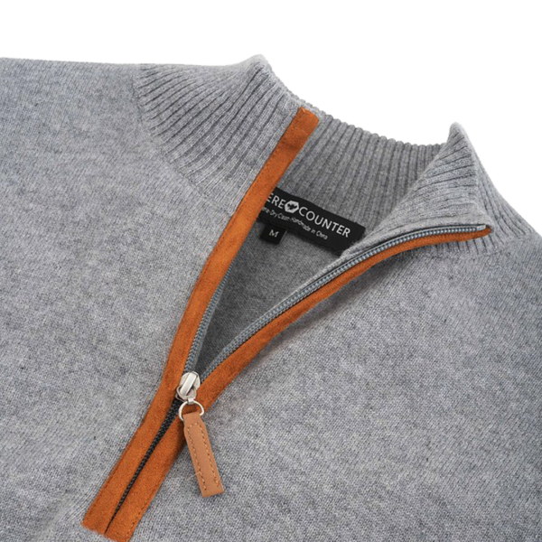 Men's 1/4 Zip Cashmere Cardigan - Grey by Cashmere Counter - Image 2