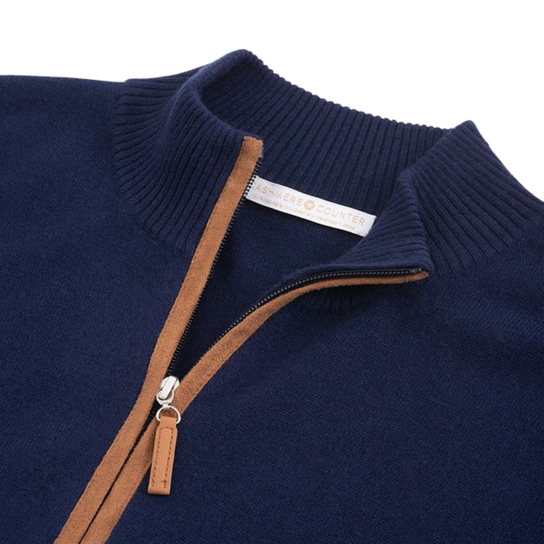 Men's 1/4 Zip Cashmere Cardigan - Navy by Cashmere Counter - Image 2